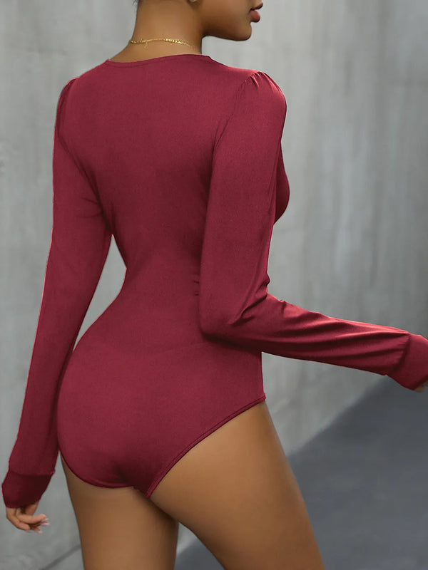 Lace patchwork long sleeved solid color jumpsuit