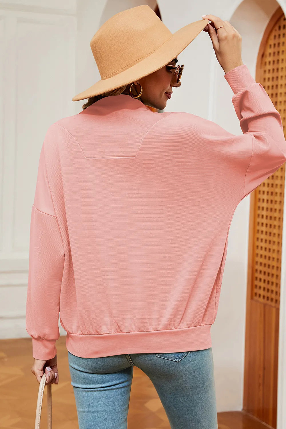 Autumn and winter new solid color zipper long sleeved loose pullover sweatshirt jacket for women