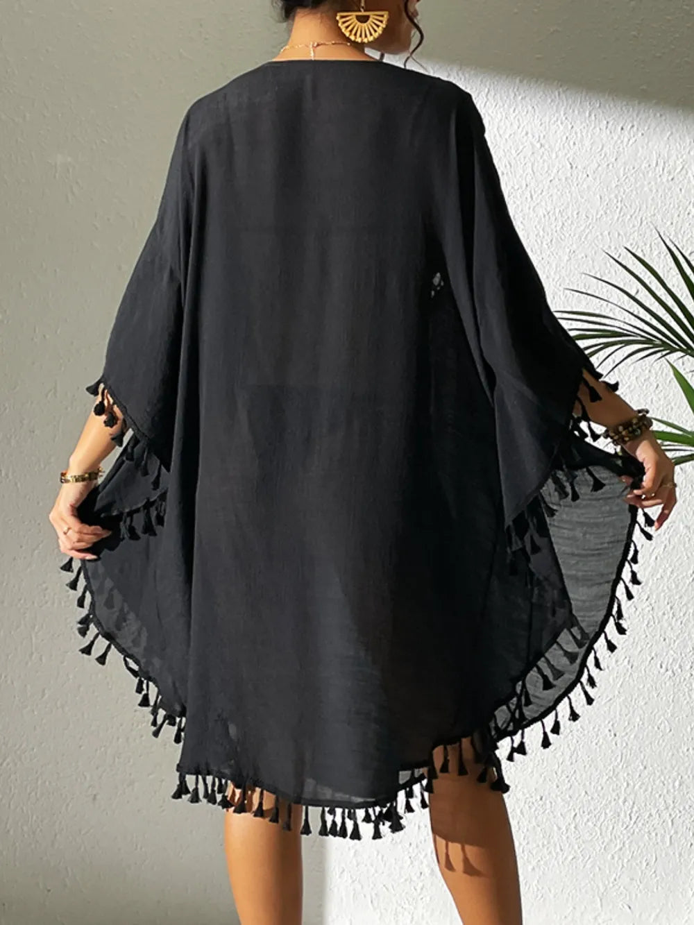 Beach Hoodie Hook Flower Splicing Tassel Swimsuit Bikini Outfit