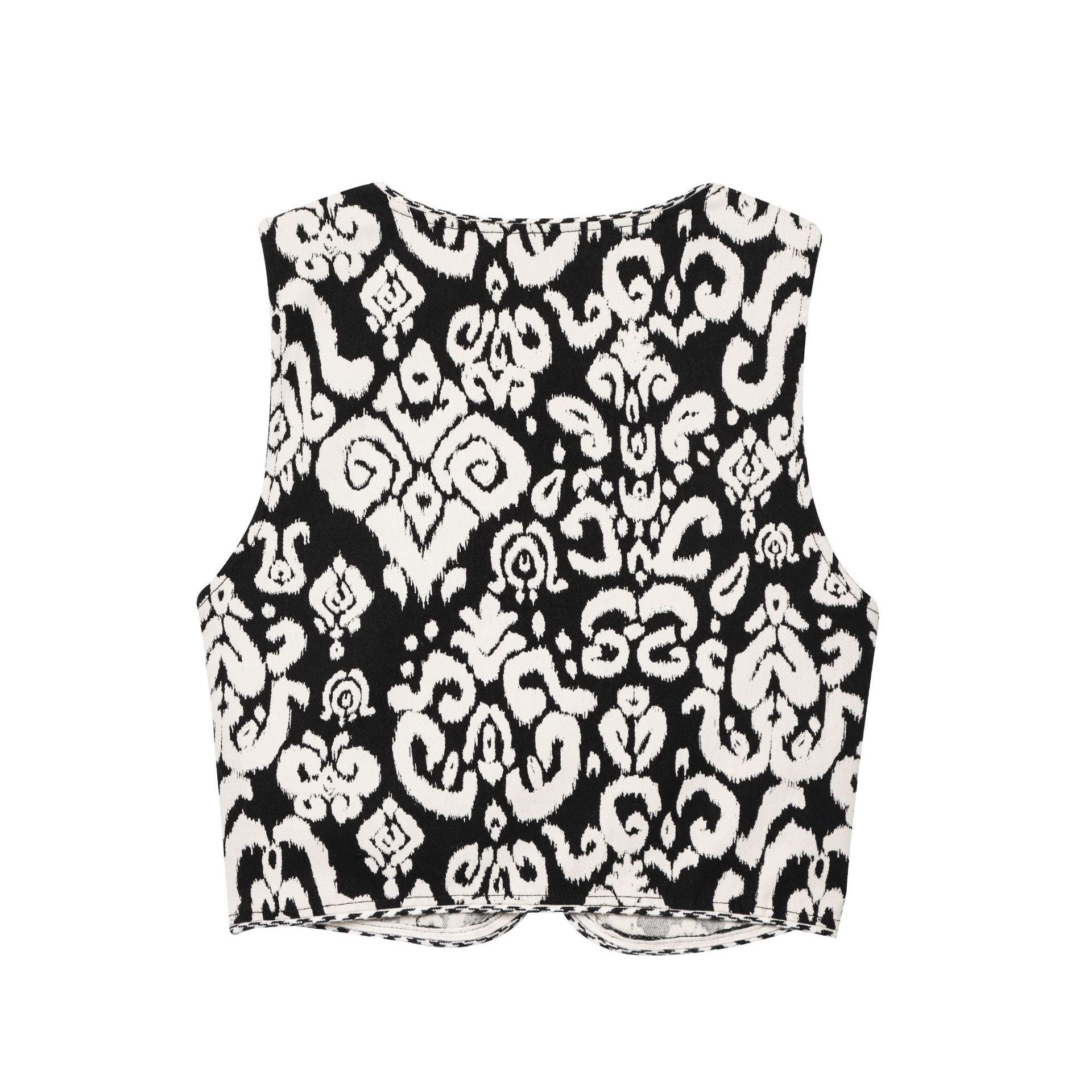 Printed V-neck vest+printed shorts set for women