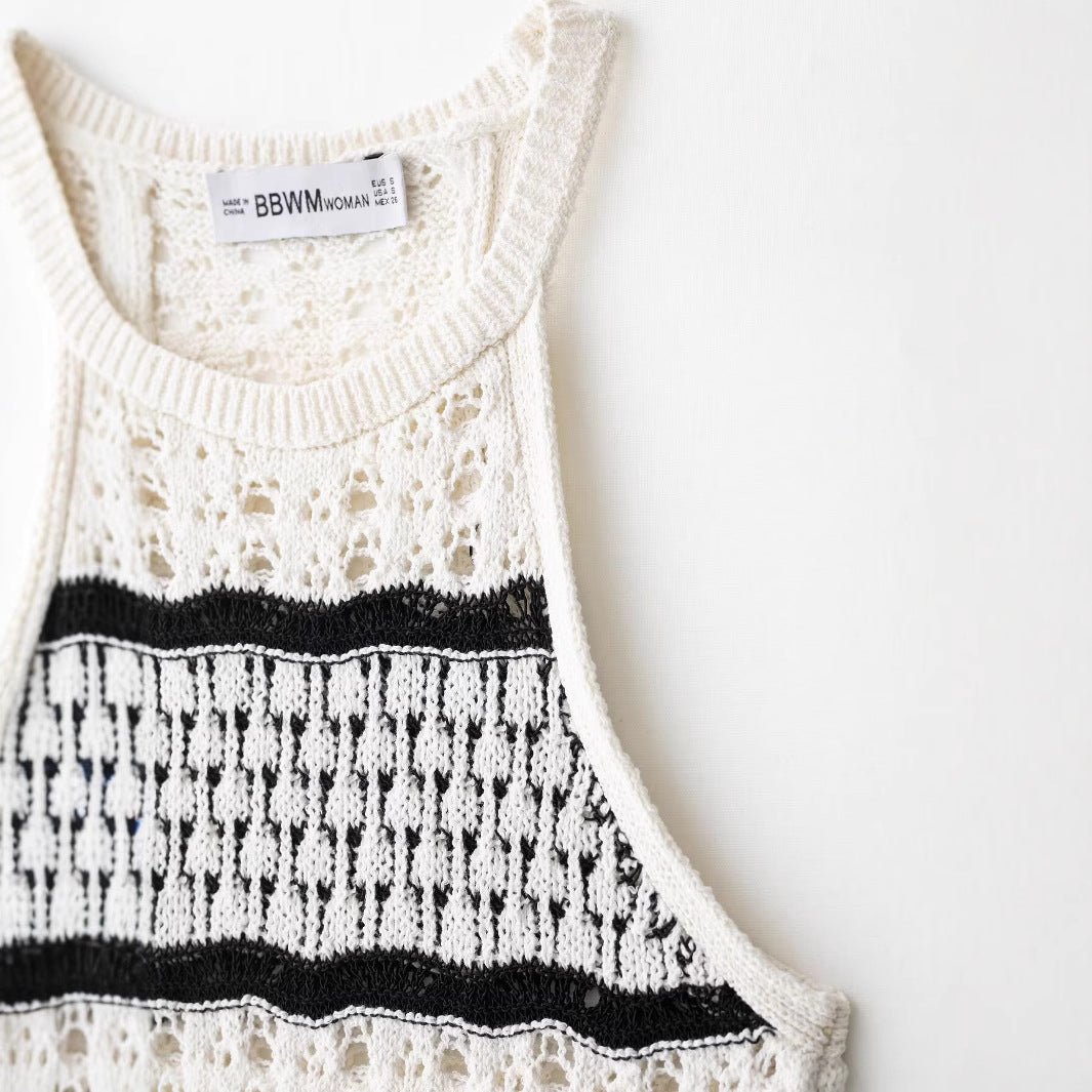 Striped contrasting vest style knitted dress for women