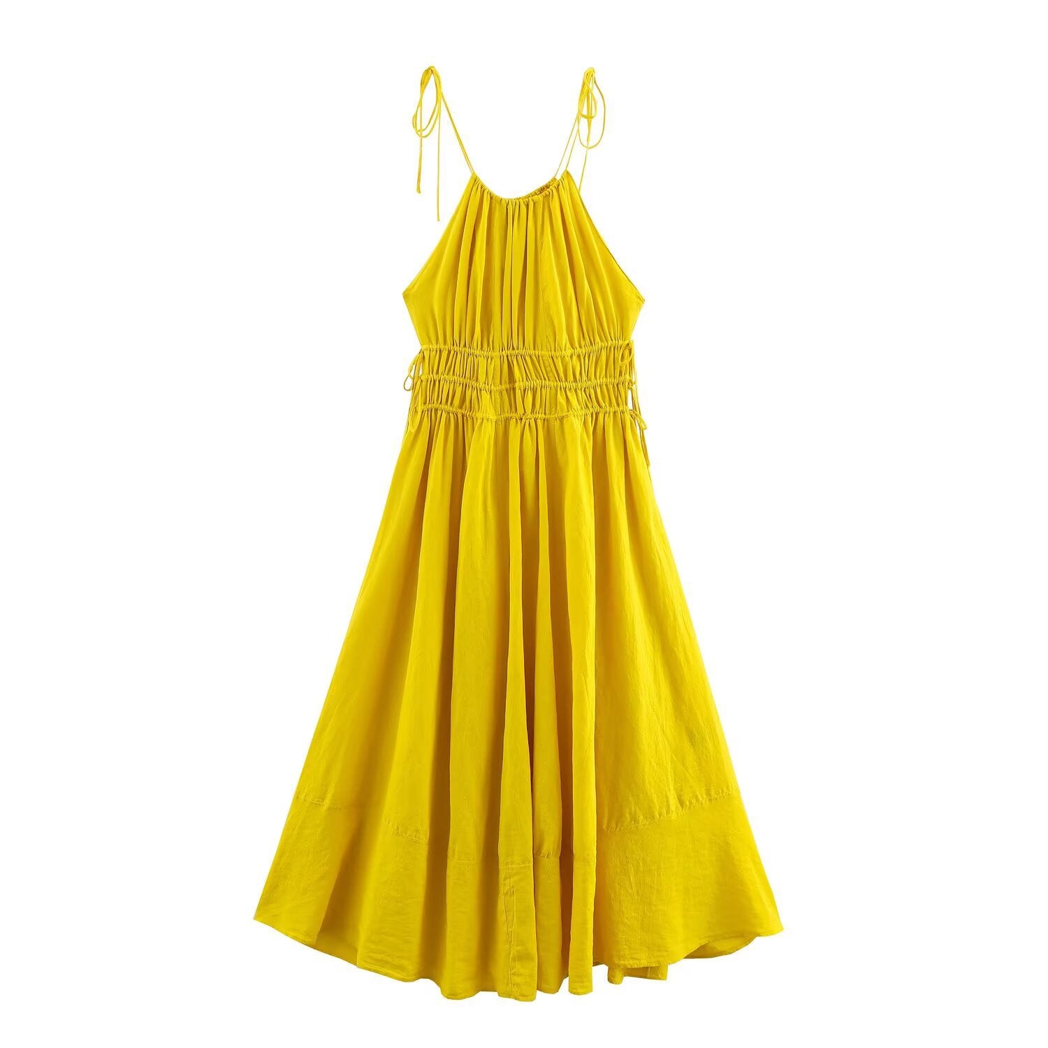 Loose backless drawstring neck dress for women
