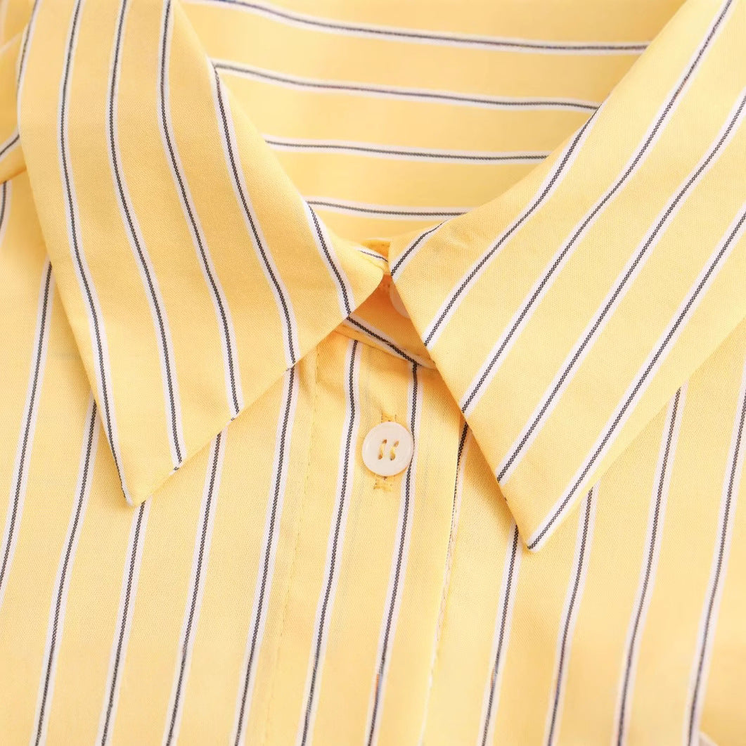 Loose casual collar long sleeved striped shirt top for women