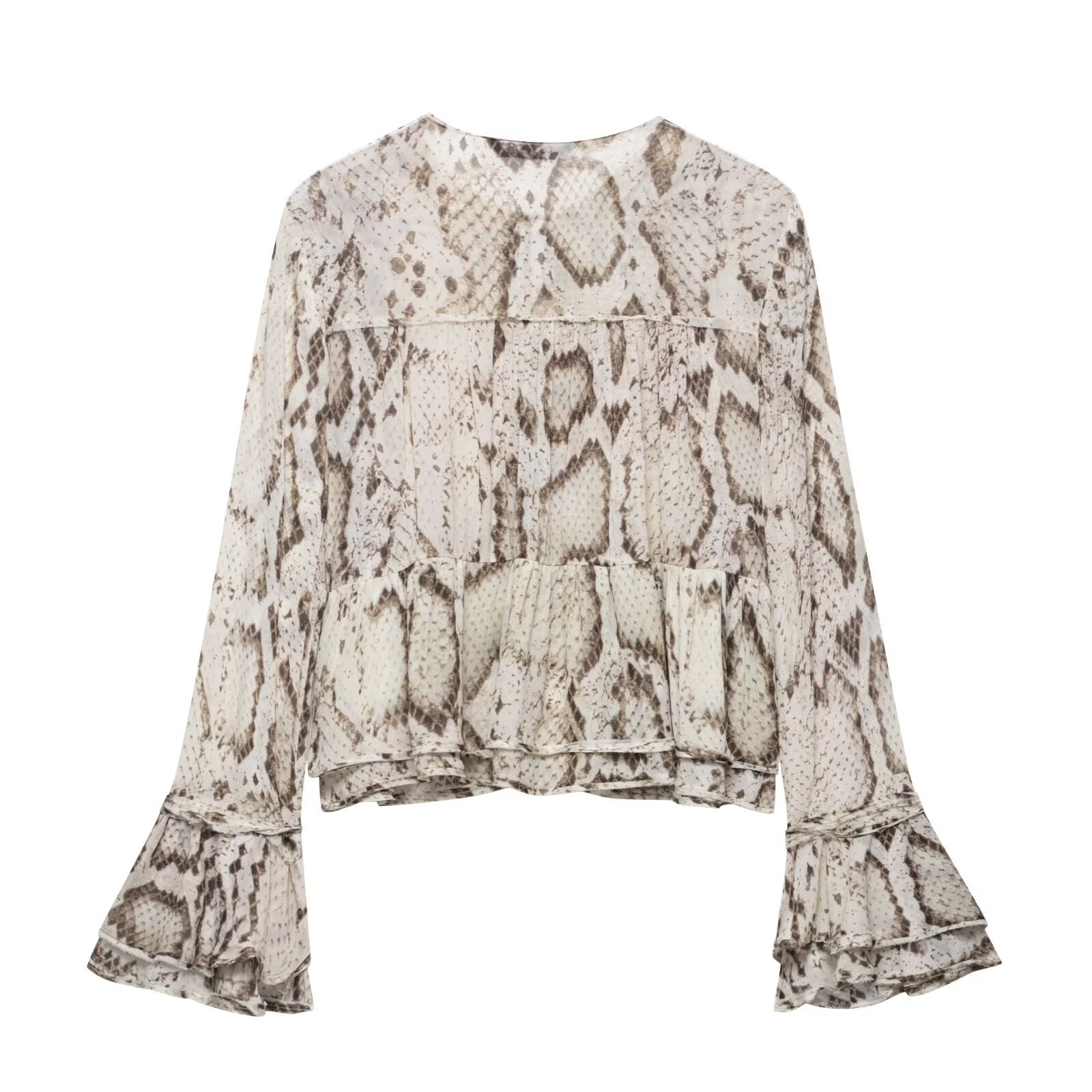 Women's European and American style flared sleeve printed shirt+casual pants set