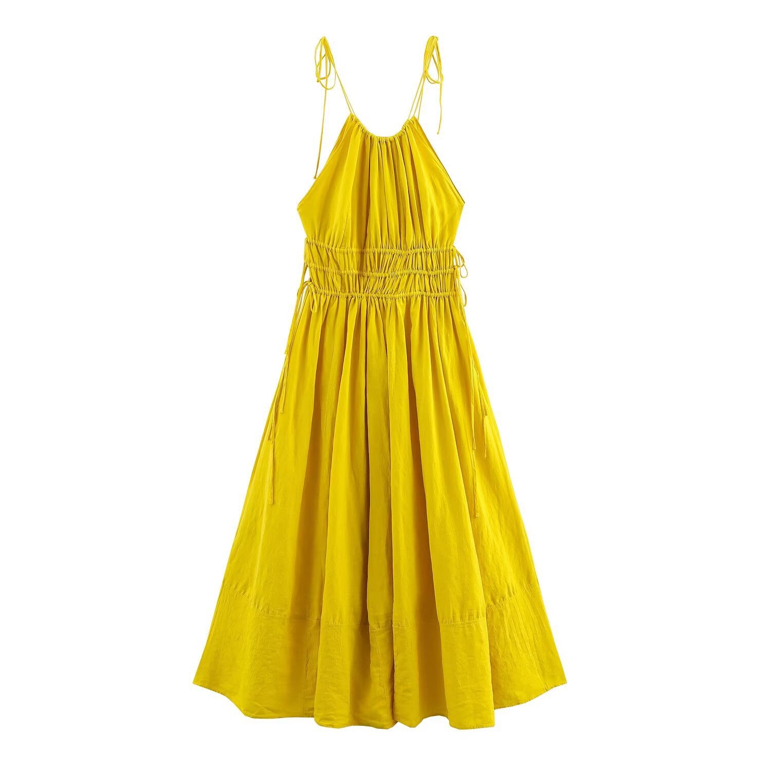 Loose backless drawstring neck dress for women