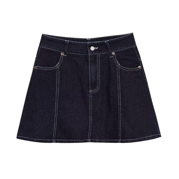 Short denim midi skirt for women's clothing