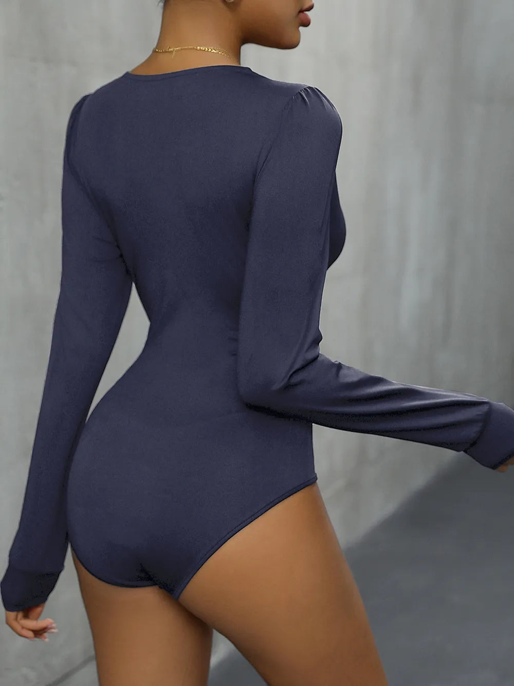Lace patchwork long sleeved solid color jumpsuit