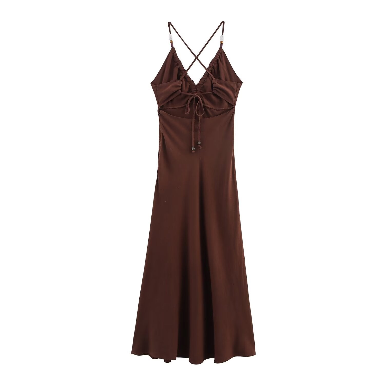 Backless lace up beaded suspender dress for women