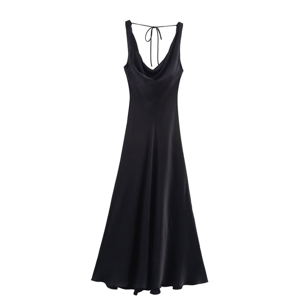 Silk textured backless lace up suspender dress for women