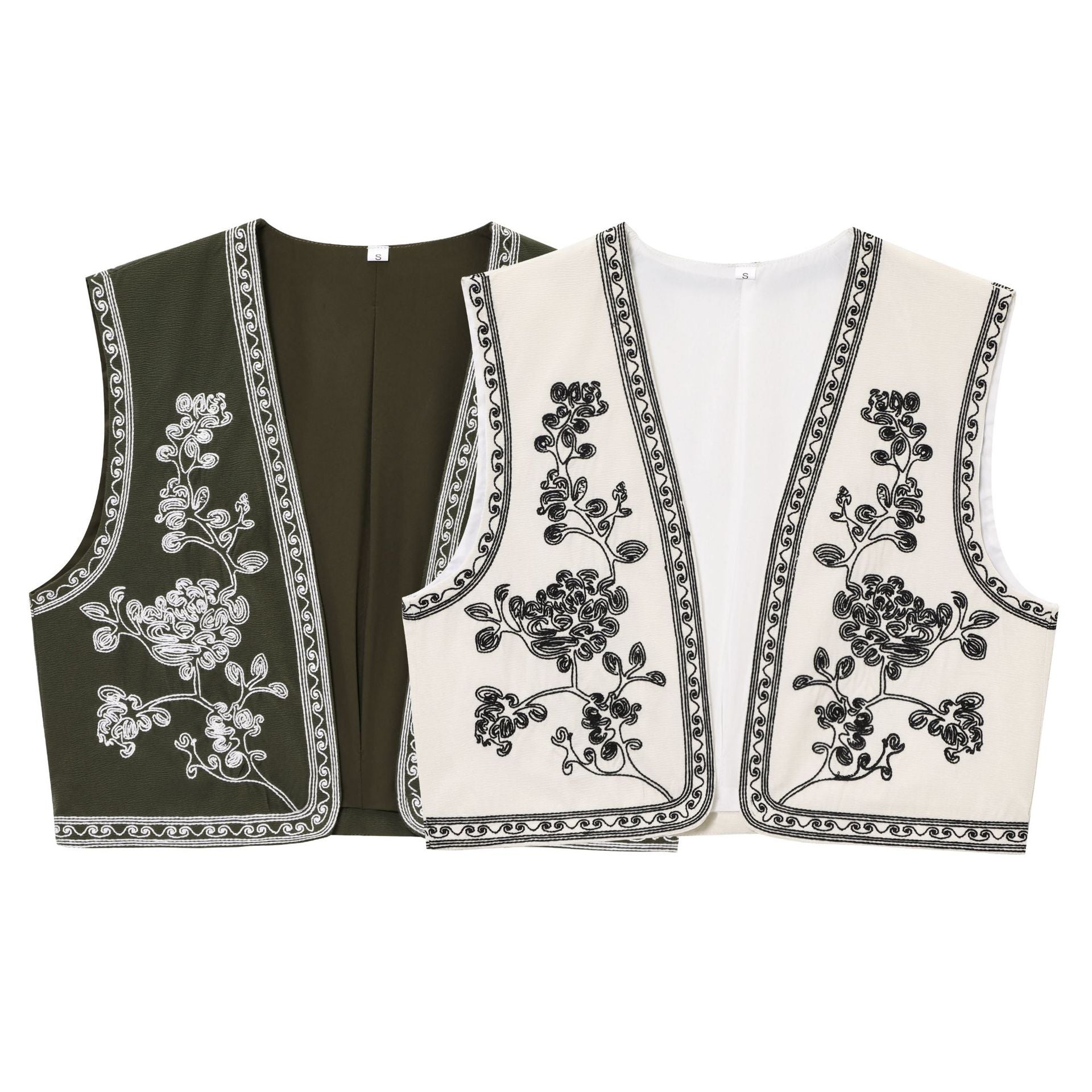 V-neck contrasting embroidered vest jacket for women
