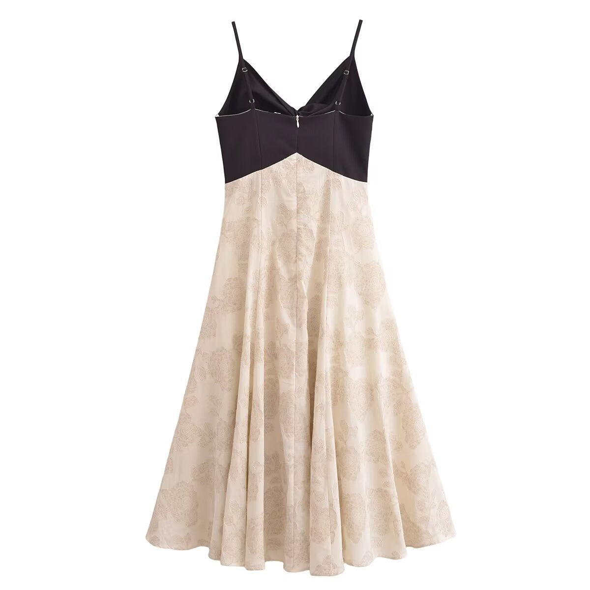 Color blocking patchwork waist cinching backless suspender dress for women