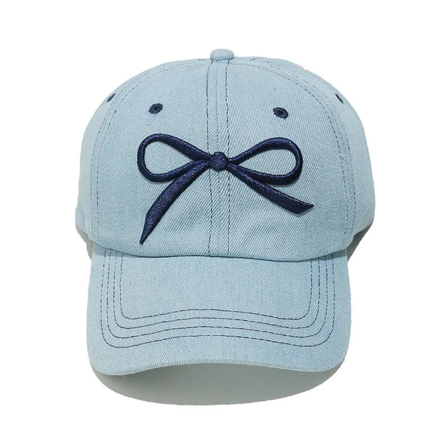 Bow Embroidered Denim Baseball Cap