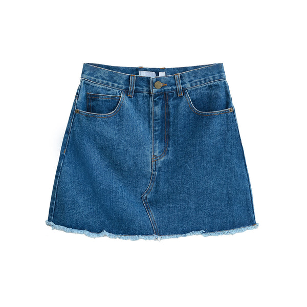 Hairy edge A-line denim skirt half skirt for women