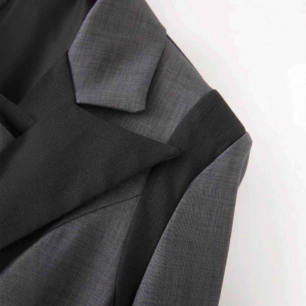 Color blocked lapel long sleeved suit jackt for women