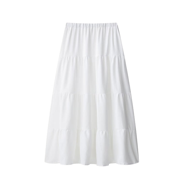 Elastic waist solid color medium long cake skirt for women