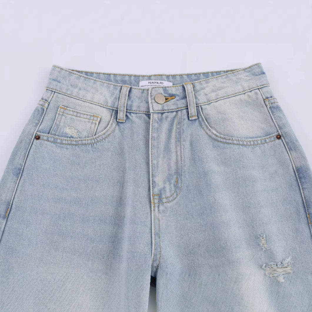 Ripped high waisted loose jeans for women