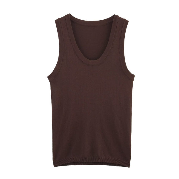 Fashionable slim fit U-neck flat needle basic knitted sweater top for women