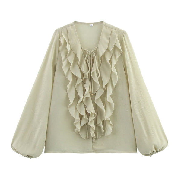 Fashionable layered lace up semi transparent shirt