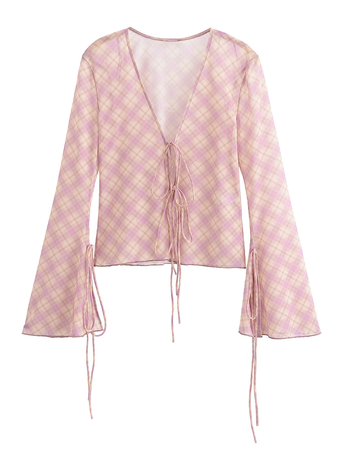 V-neck semi transparent top+silk mesh skirt set for women