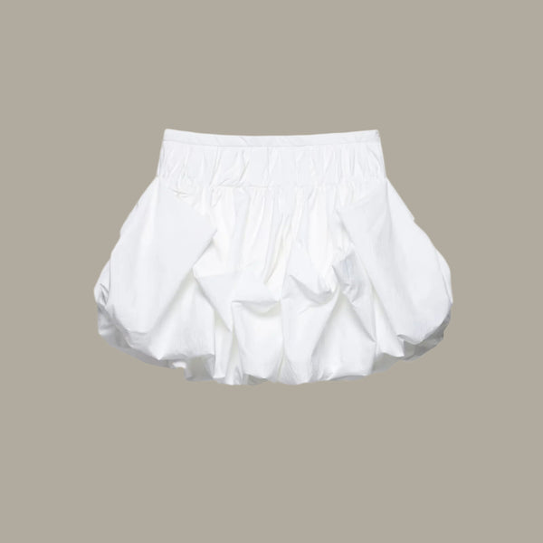 Elastic waist solid color short pleated puffy skirt half skirt