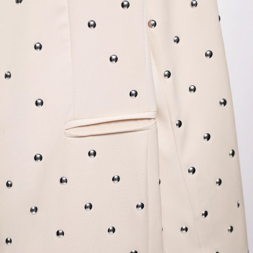 V-neck long sleeved studded suit jacket for women