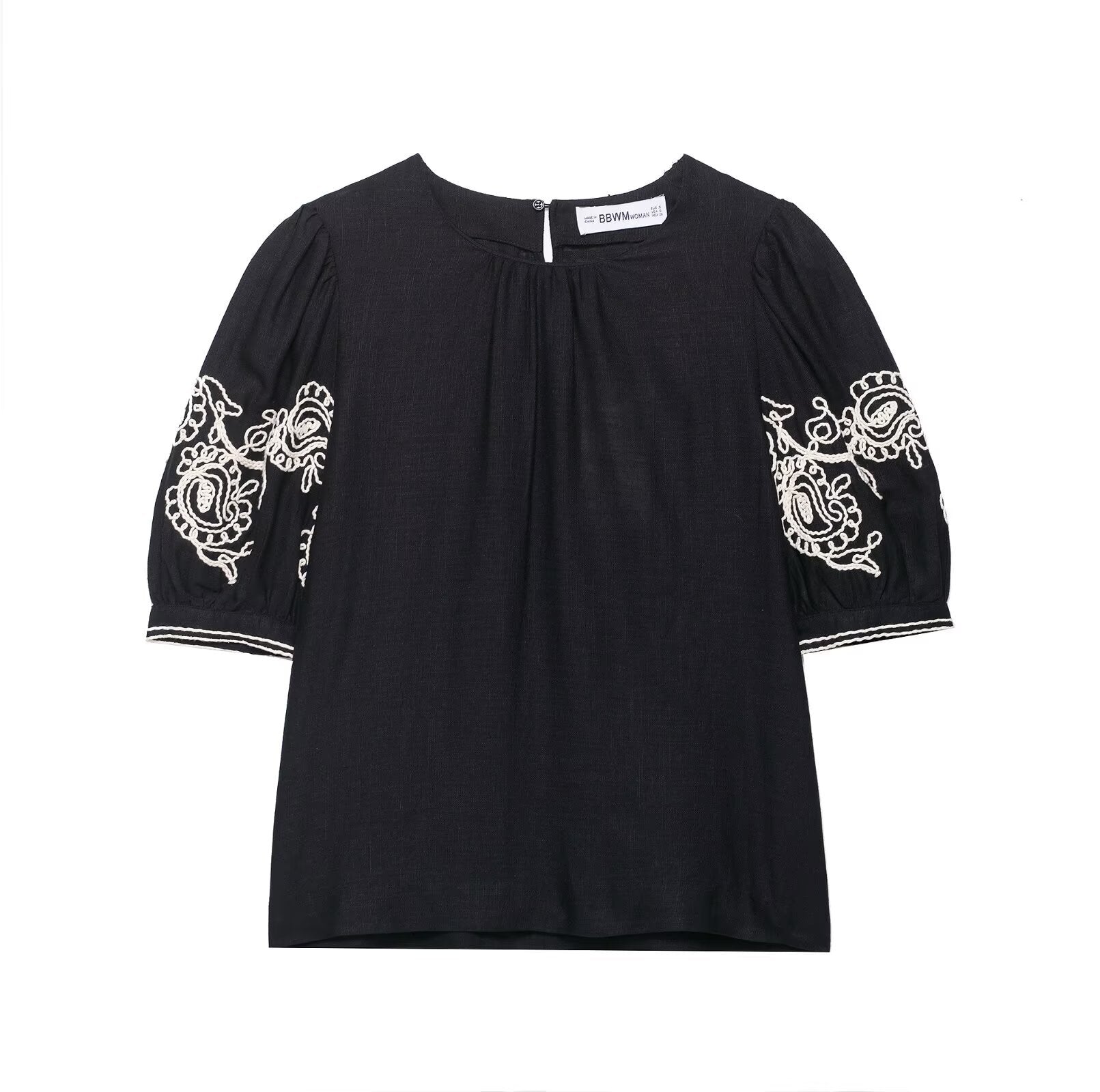 Women's European and American style round neck embroidered T-shirt+embroidered pants set