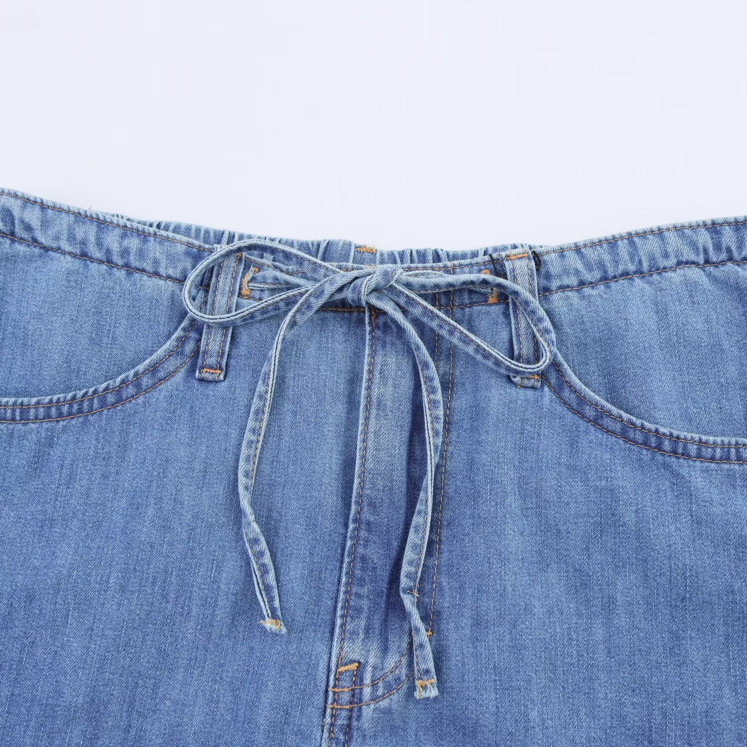 Elastic waistband lace up hip hugging denim skirt for women