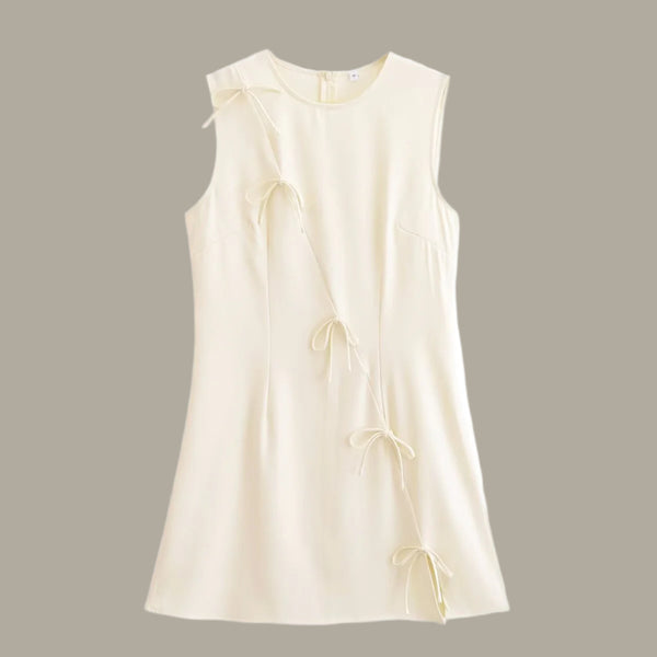 Bow tie tied round neck sleeveless short dress