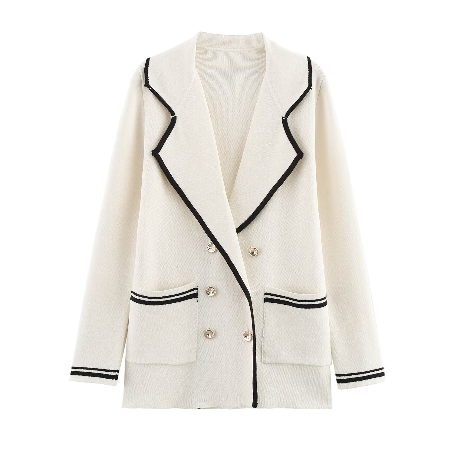 Edge embellished double breasted knitted suit jacket for women