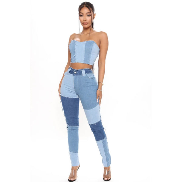 Autumn new super elastic high waisted tassel pencil slim fit women's denim pants