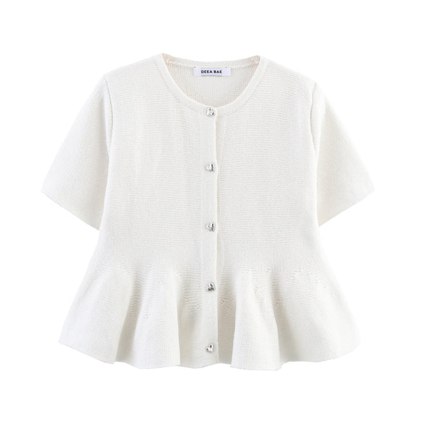 Short skirt style hem long sleeved knitted sweater jacket for women