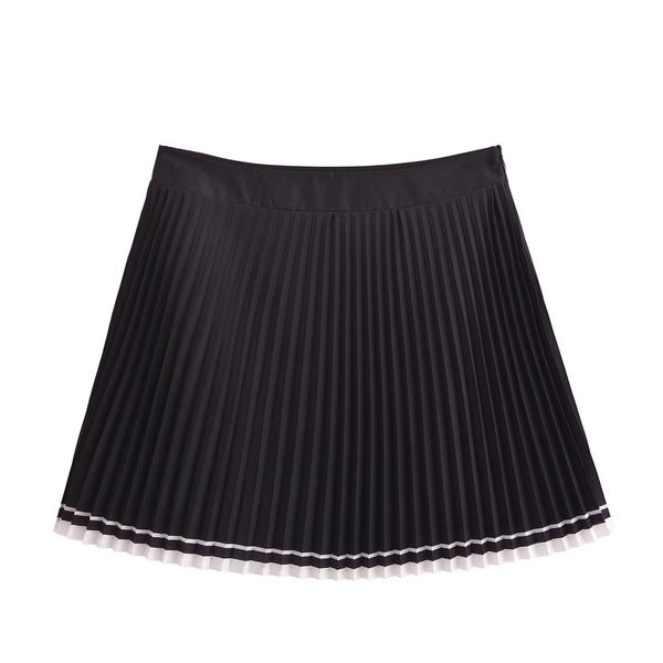 European and American style pleated color matching fashion mini skirt for women