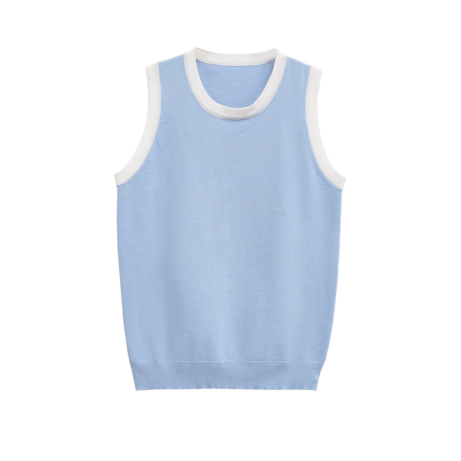 Striped contrasting round neck sleeveless knitted T-shirt top for women