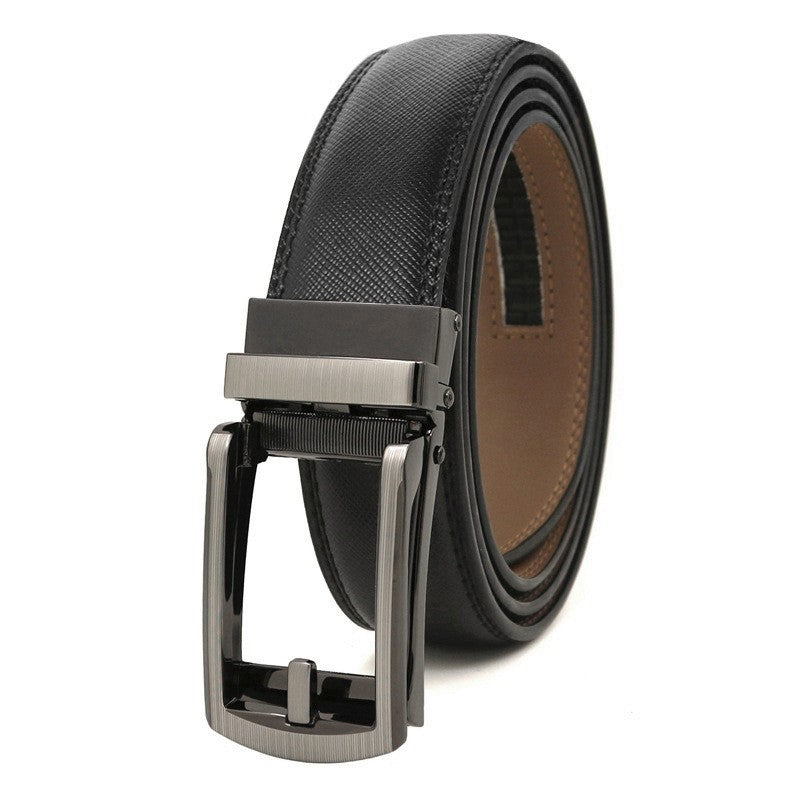 Men's Click Belt fake needle belt automatic buckle two-layer cowhide leather belt