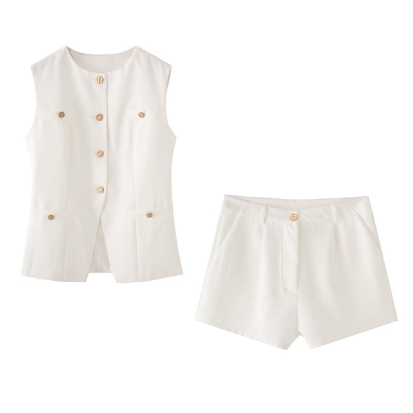 Sleeveless suit vest+shorts set for women