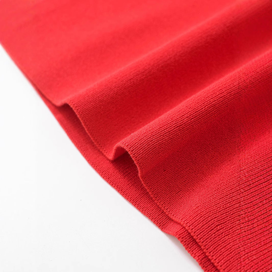 Solid color lapel zipper short knit dress