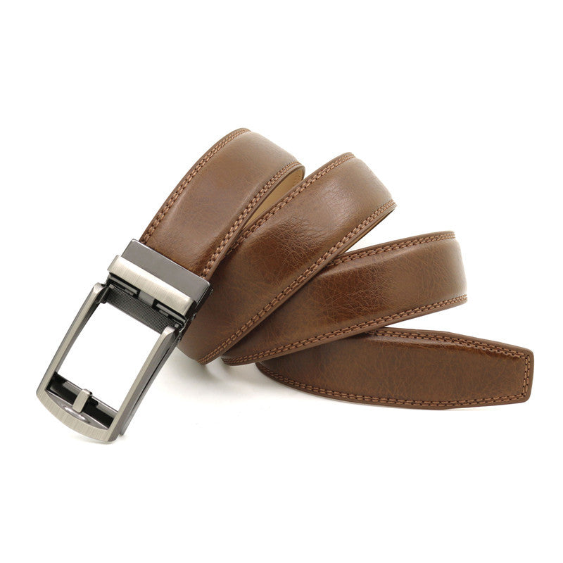 Men's Click Belt fake needle belt automatic buckle two-layer cowhide leather belt
