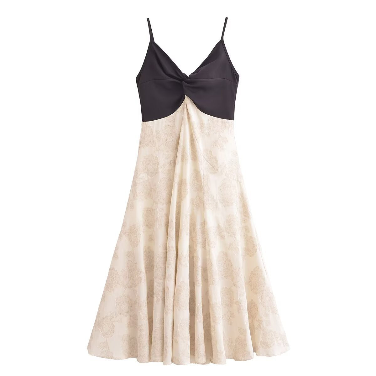 Color blocking patchwork waist cinching backless suspender dress for women