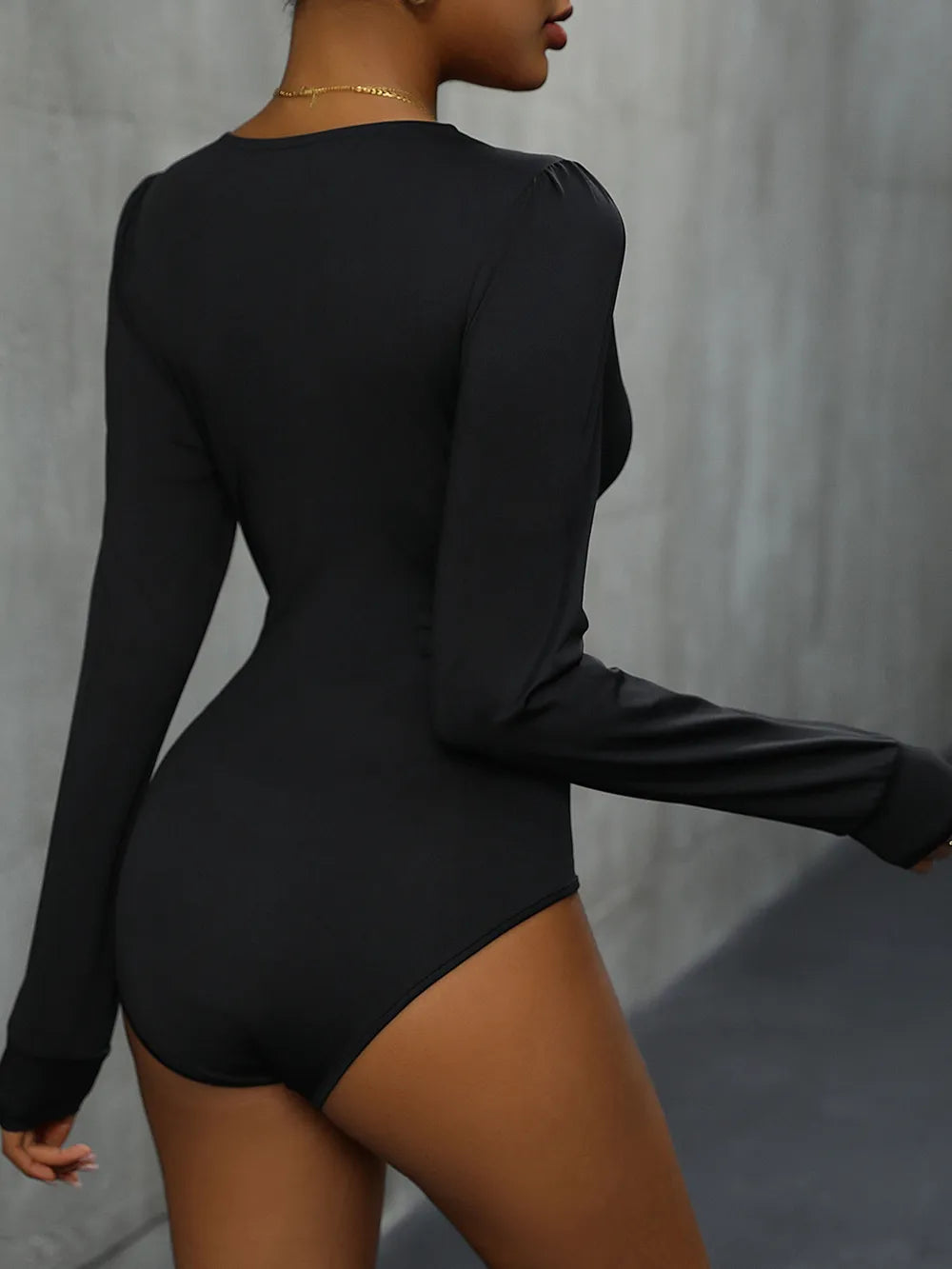 Lace patchwork long sleeved solid color jumpsuit
