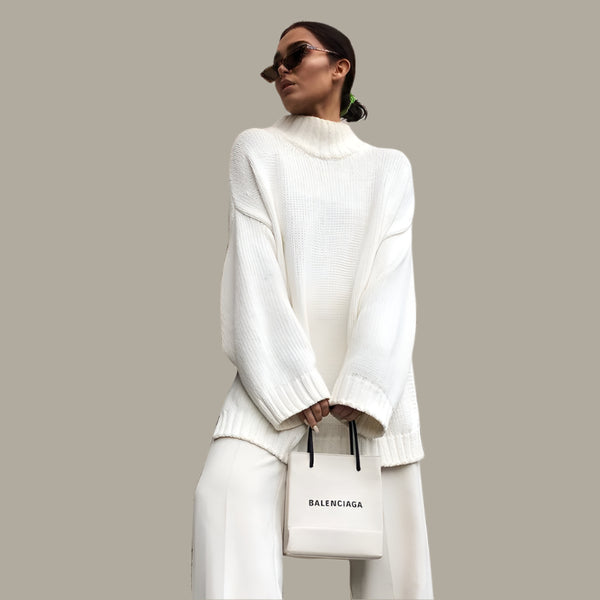 Knitted pullover loose irregular thick sweater high neck knitted sweater