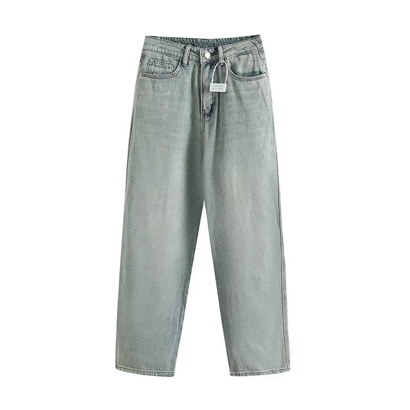 Elastic waist loose casual wide leg jeans for women