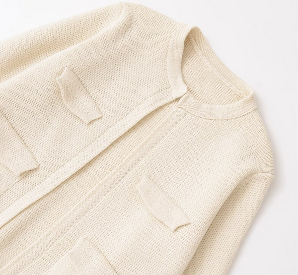 Women's European and American style pocket decoration round neck long sleeved jacket