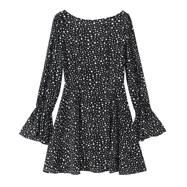 Women's European and American style backless long sleeved short dress