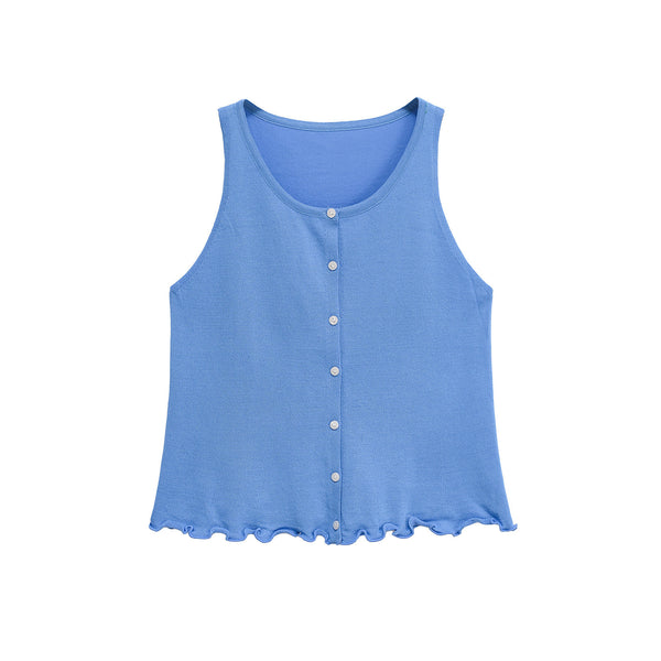 Round neck sleeveless single breasted knitted vest top for women