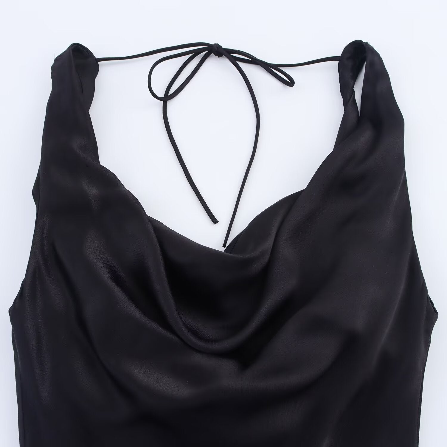 Silk textured backless lace up suspender dress for women