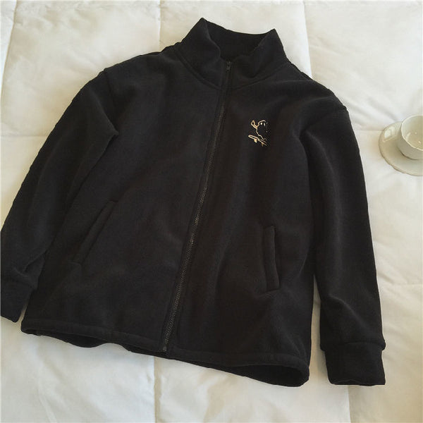 Double sided fleece jacket for women autumn and winter semi high neck zipper cardigan hoodie for women