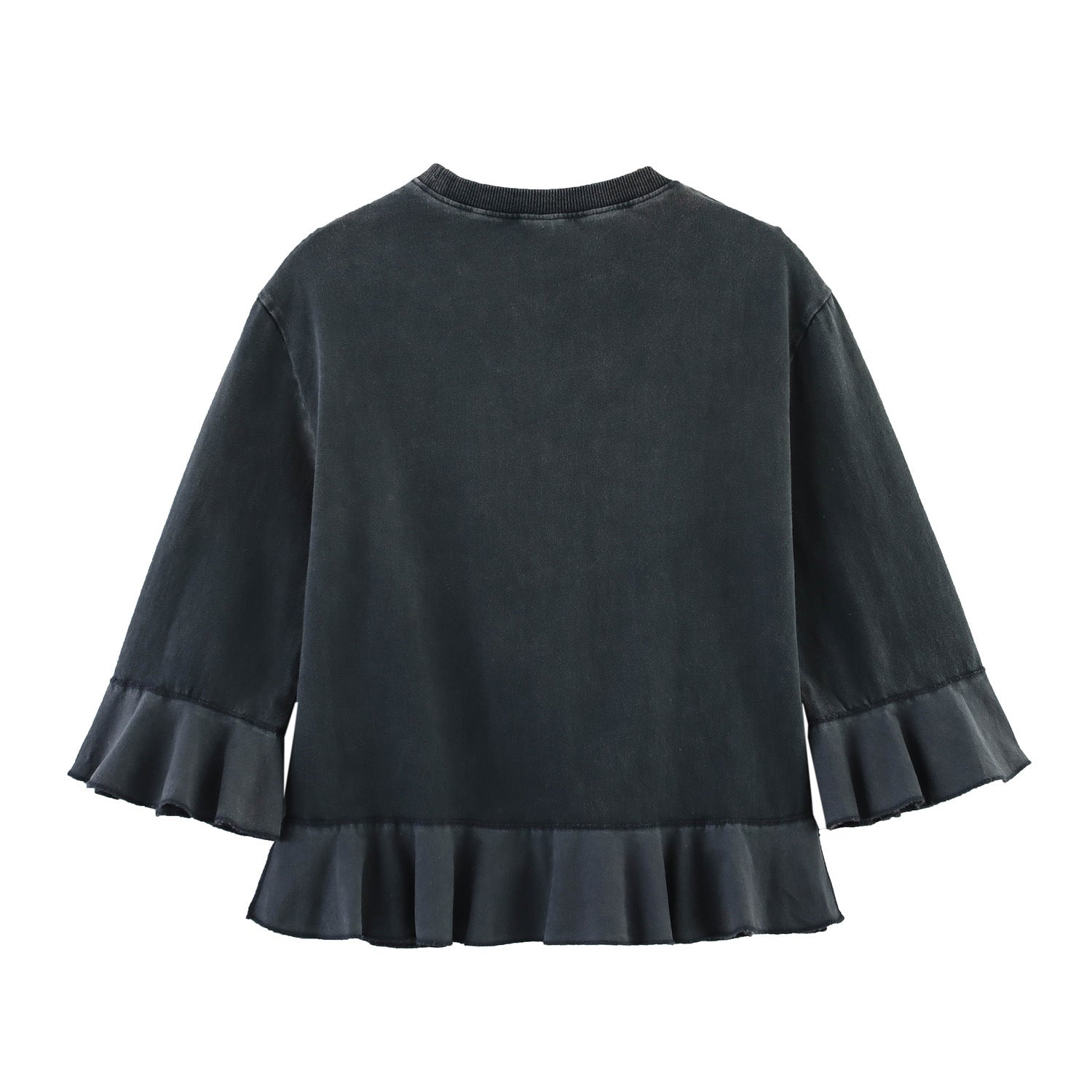 Round neck patchwork lace decoration loose T-shirt top for women