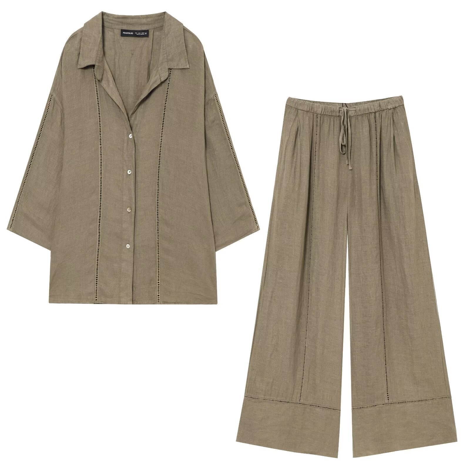 Women's European and American style long sleeved V-neck shirt+wide leg pants set