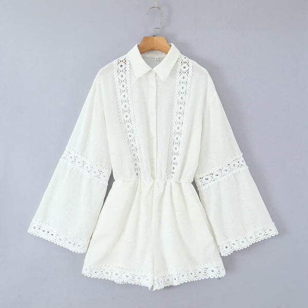 Collar hollowed out waist cinching jumpsuit/pants for women