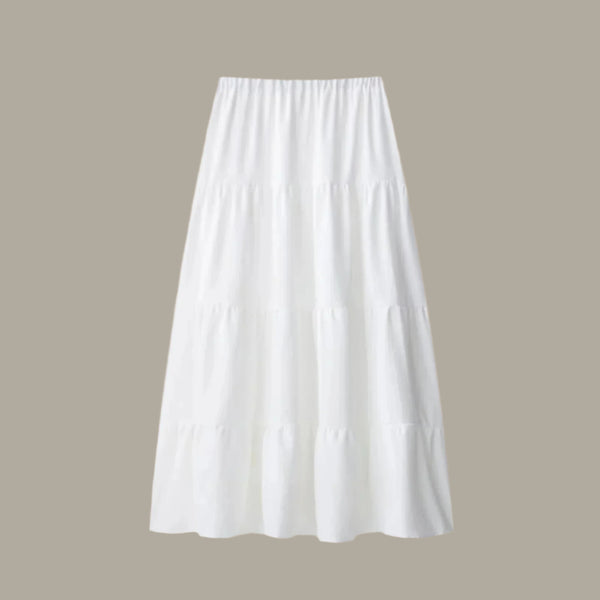 Elastic waist solid color medium long cake skirt for women